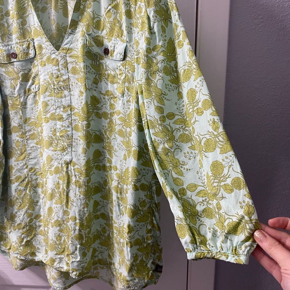 Matilda Jane 3/4 Sleeve Blouse Green with leaf print Medium Tunic Pullover - Picture 5 of 8